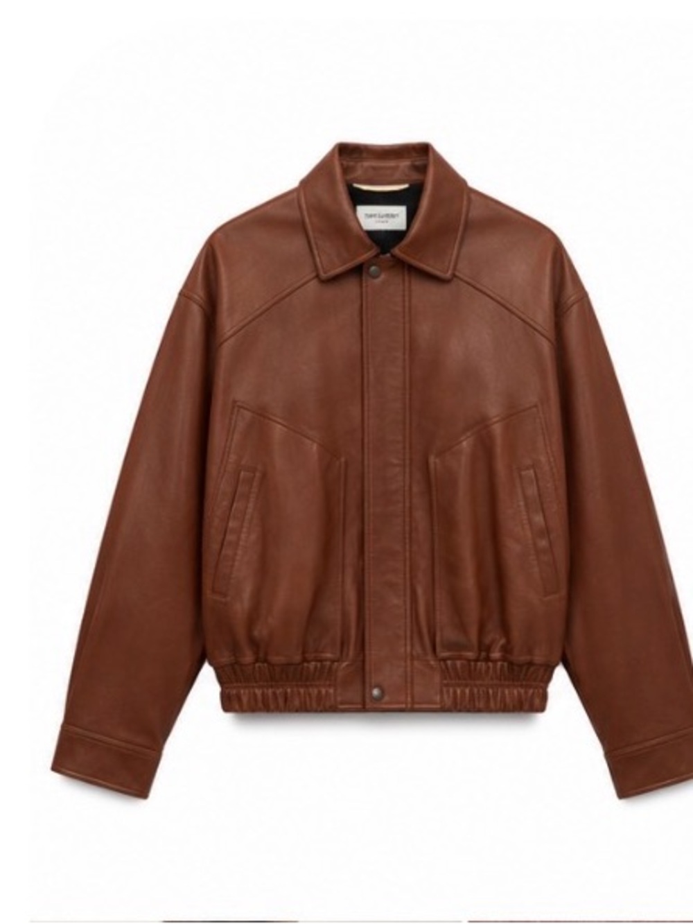 Saint Laurent Oversized Leather Bomber Jacket Cognac Brown Lambskin 38 NWT $7100